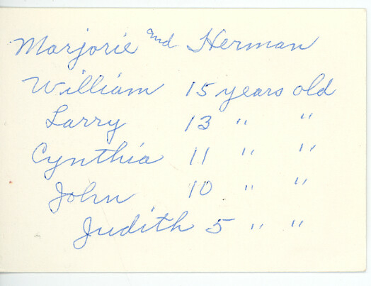Marjorie og Herman med fem barn: William, Larry, Cynthia, John og Judith
