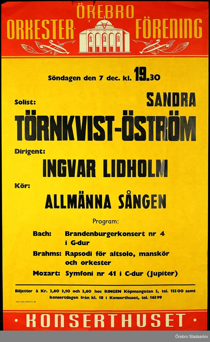 Solist Sandra Törnkvist-Öström, Dirigent Ingvar Lidholm