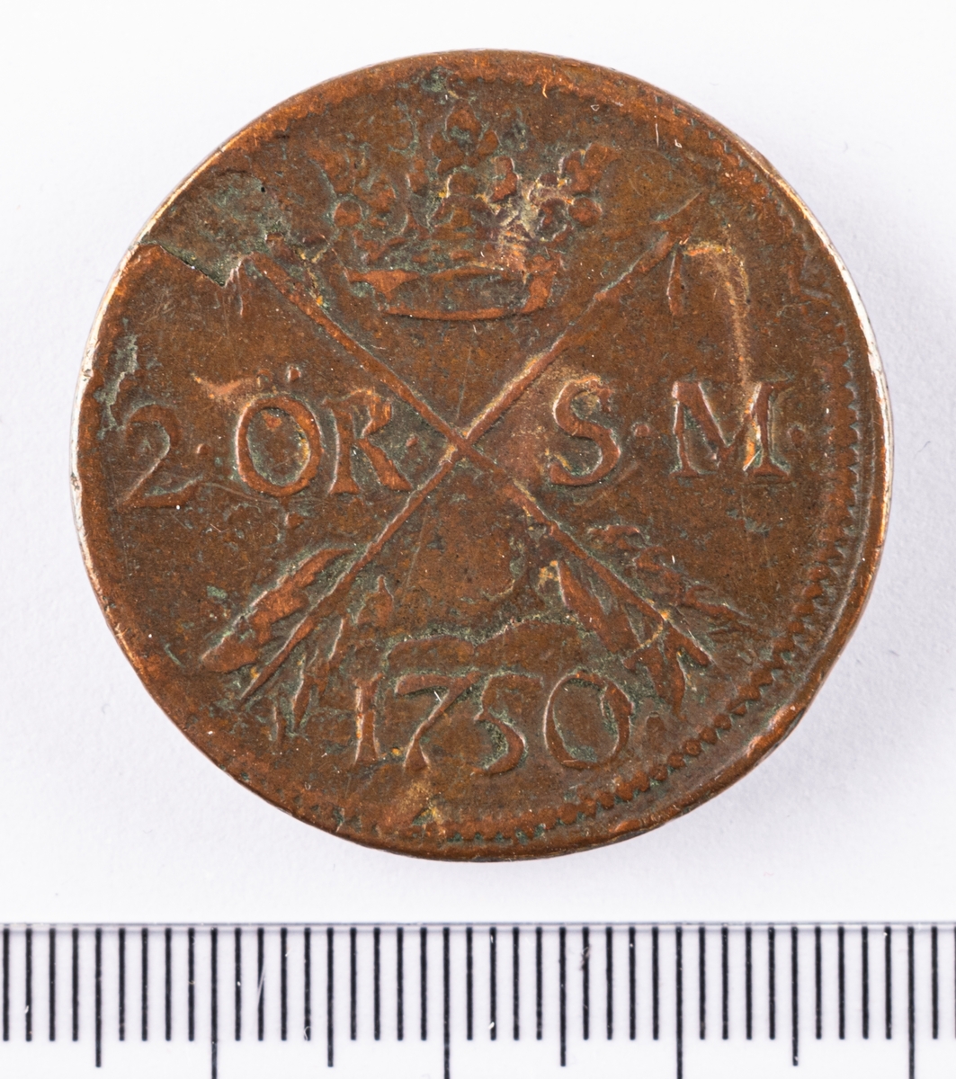 Mynt, Sverige, 2 öre, 1750.