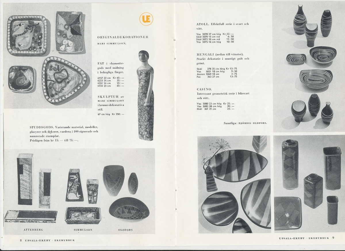 Produktkatalog över 1956 års produktion av keramik vid Upsala-Ekeby/Gefle Porslinsfabrik.