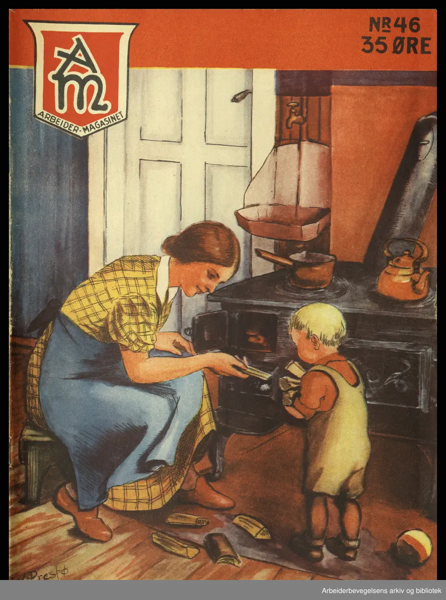 Arbeidermagasinet - Magasinet for alle. Forside. Nr. 2. 1935. Tegning ...