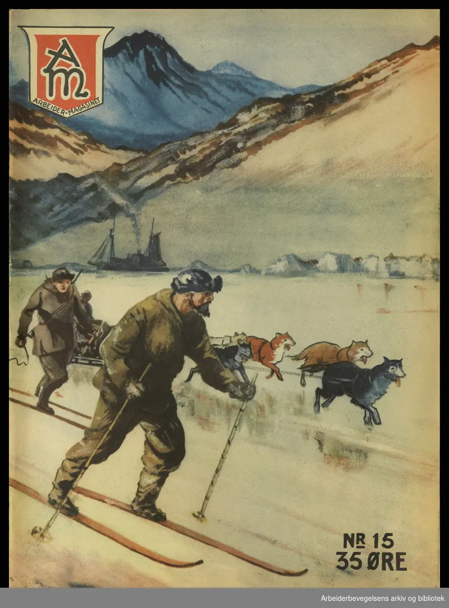 Arbeidermagasinet - Magasinet for alle. Forside. Nr. 15. 1935. Illustrasjon av Jasper Alexandersen.