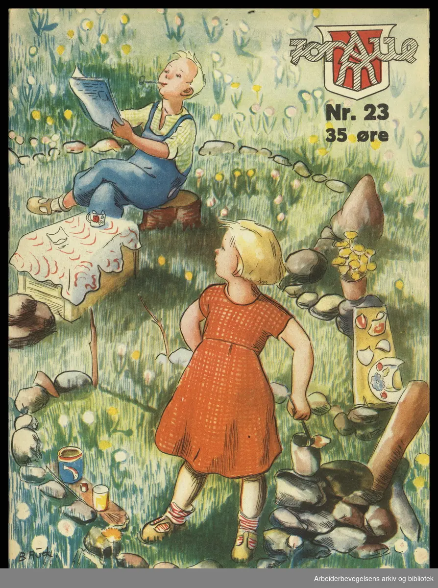 Arbeidermagasinet - Magasinet for alle. Forside. Nr. 23. 1937. Illustrasjon: Borghild Rud. "Lekestue".