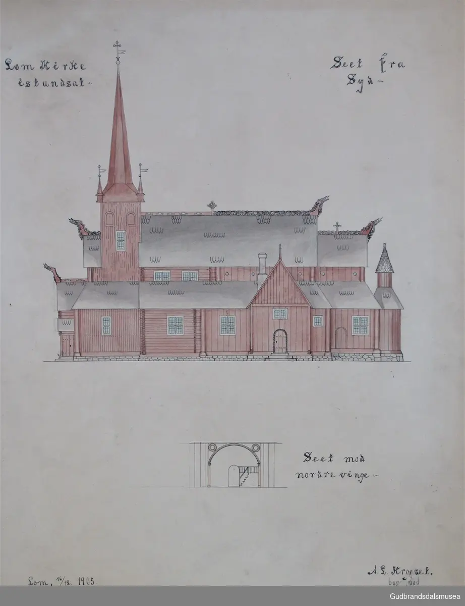 Forslag til istandsettelse av Lom Kirke, Gudbrandsdalen.