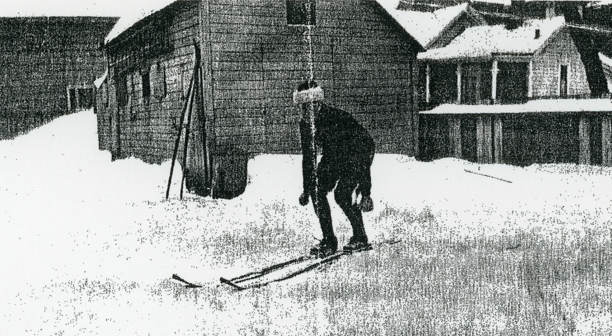 Tre bilde av skihopparen Oscar Gunderson, USA, fødd i Drammen.  