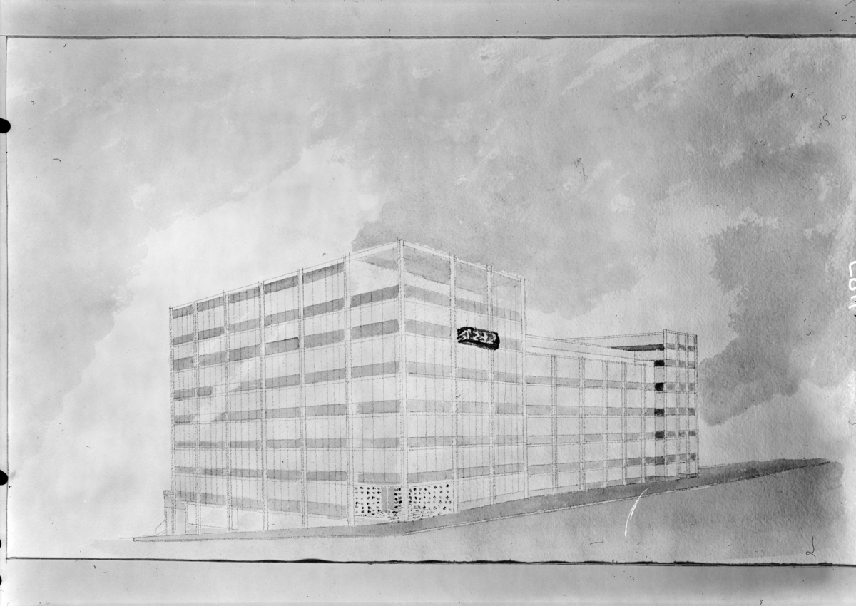 Foto av tegning av Storebrand-bygget i Vika i Oslo.