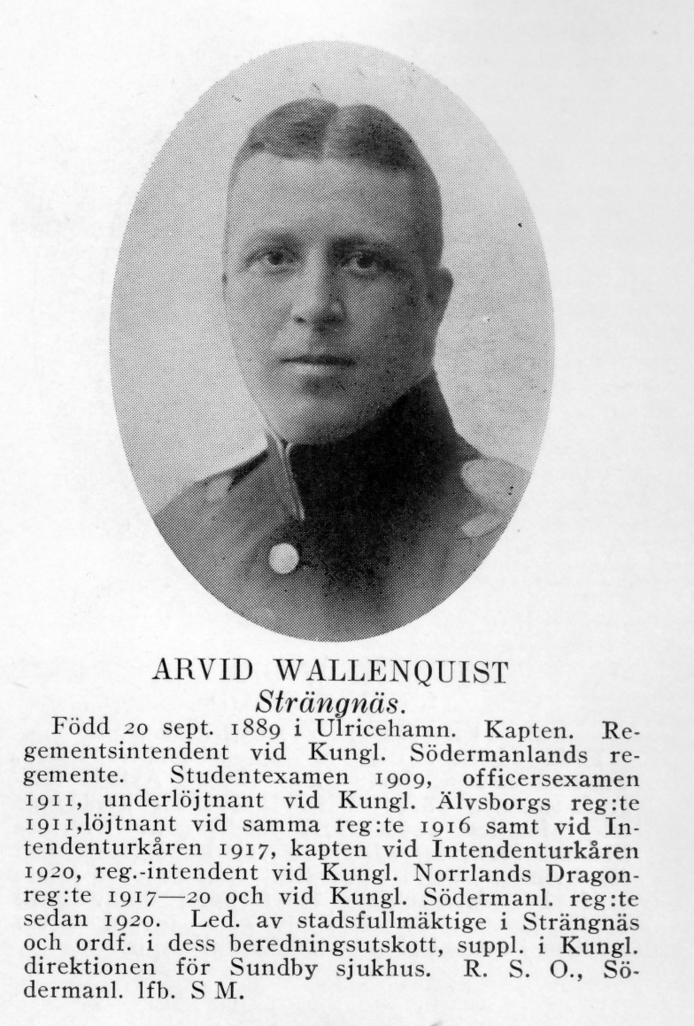 Strängnäs 1934


Kapten Arvid Wallenquist
Född: 1889-09-20 Ulricehamn
Död: 1974-09-23 Uppsala dkf