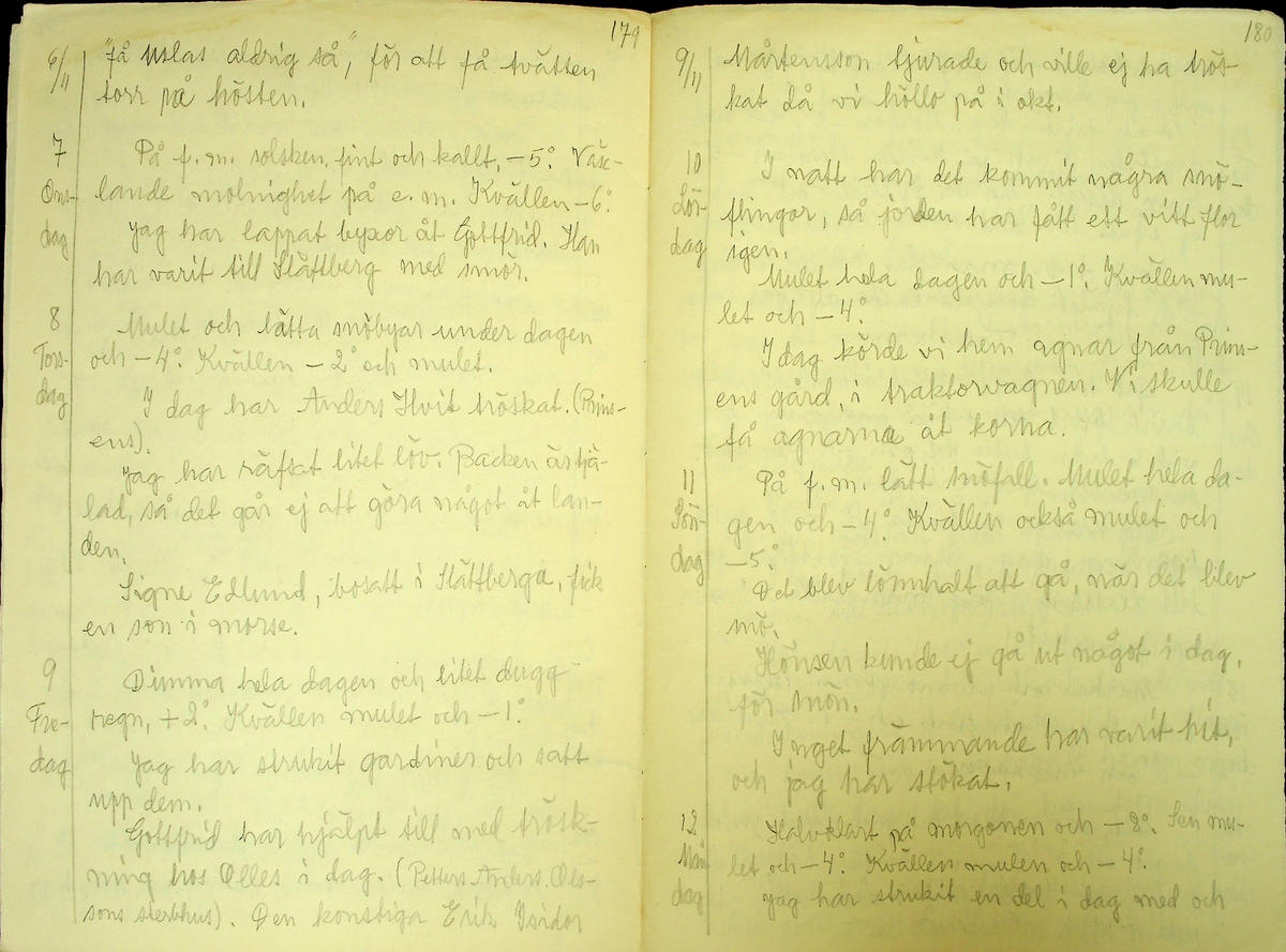 Bondedagbok skriven år 1956 av Rällsjö Brita på Rällsjögården i Bjursås socken. 
Innehåller bl.a. anteckningar om väderlek, fågelobservationer och diverse händelser (järnvägsolyckor m.m)
