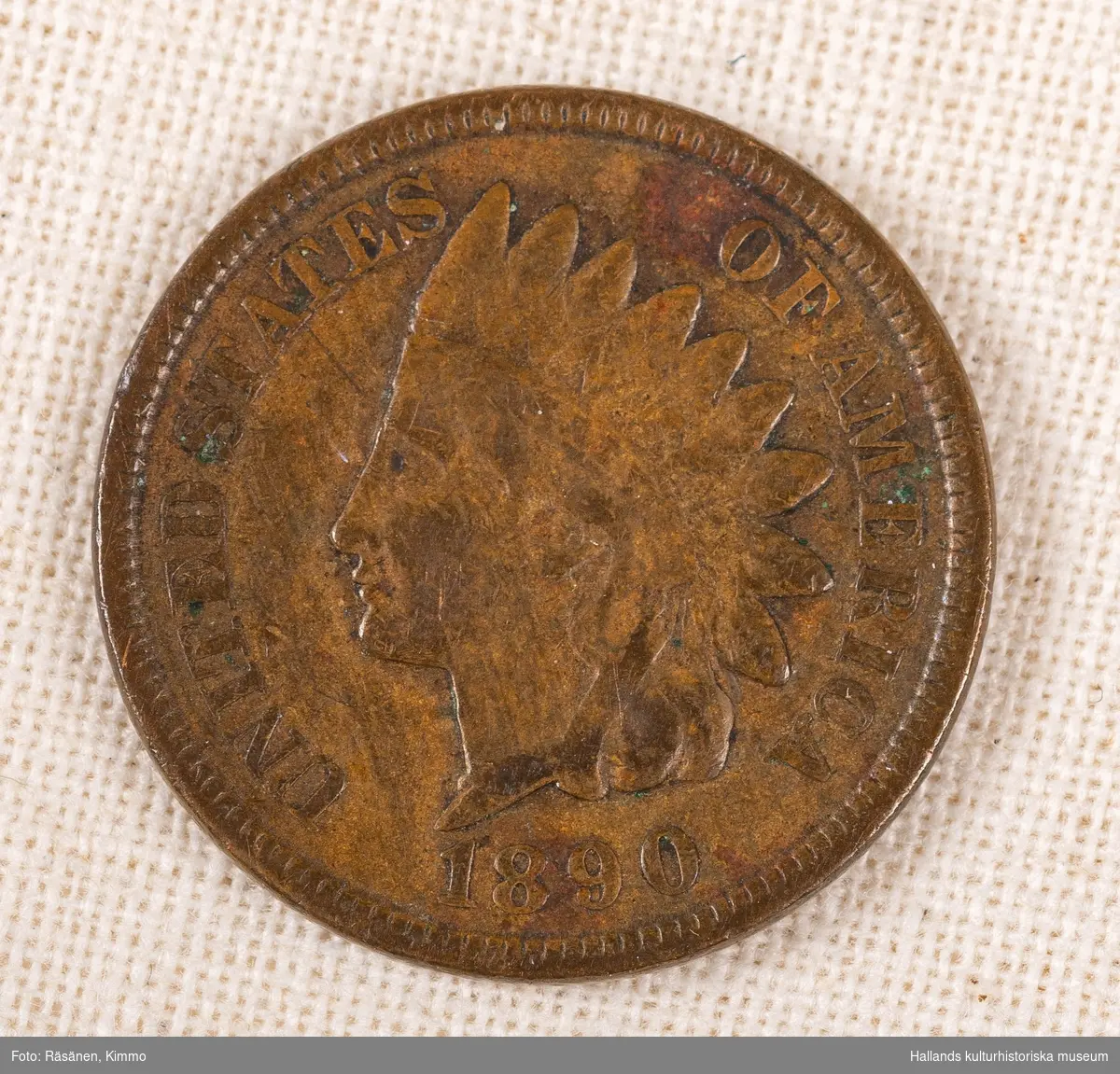 Amerikanskt kopparmynt. "One Cent" "UNITED STATES OF AMERICA"Präglingsår 1890