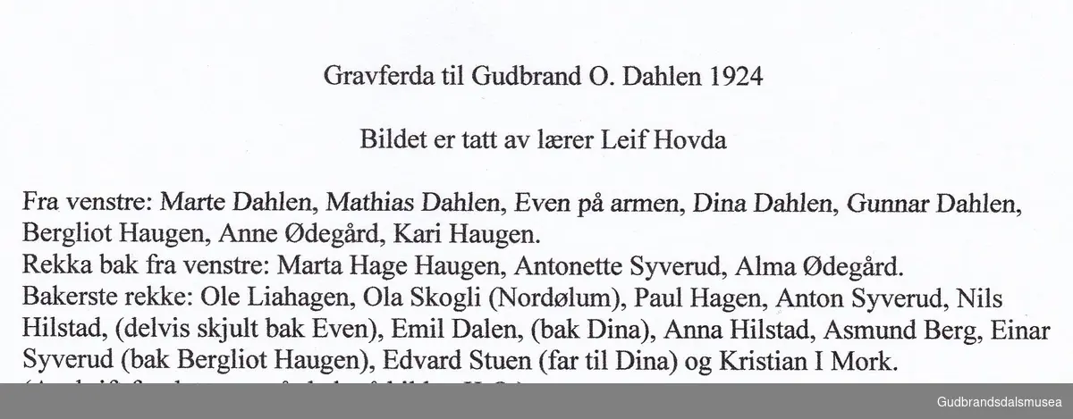 Gravferda til Gudbrand O. Dalen 1924. Hillstad  Brkkom Ringebu