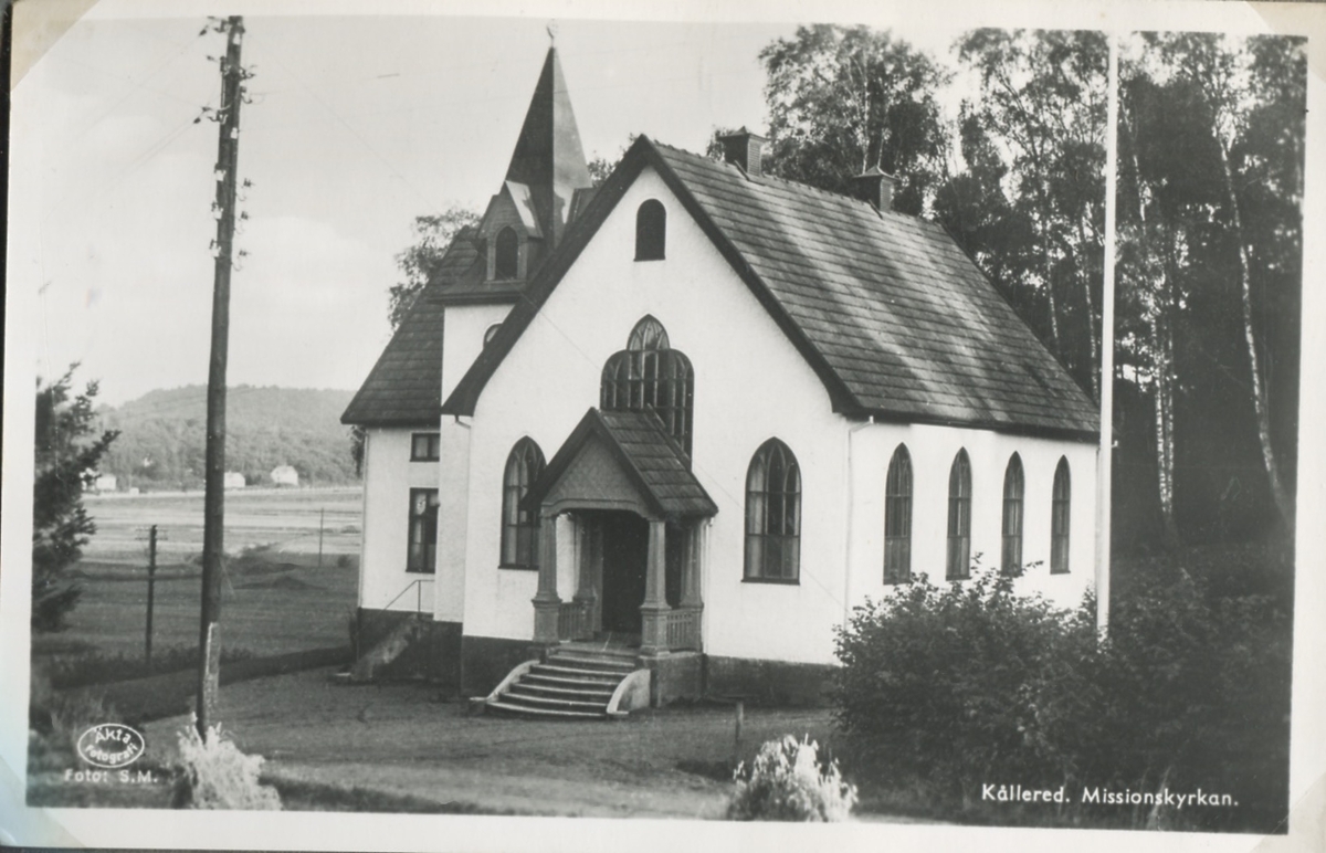 Vykort på Kållereds Missionskyrka (senare Ekenkyrkan) cirka 1940-tal.
