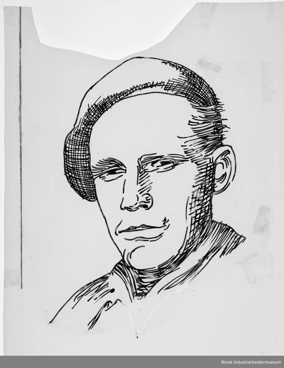 Sabotør portrett tegnet på kalkpapir