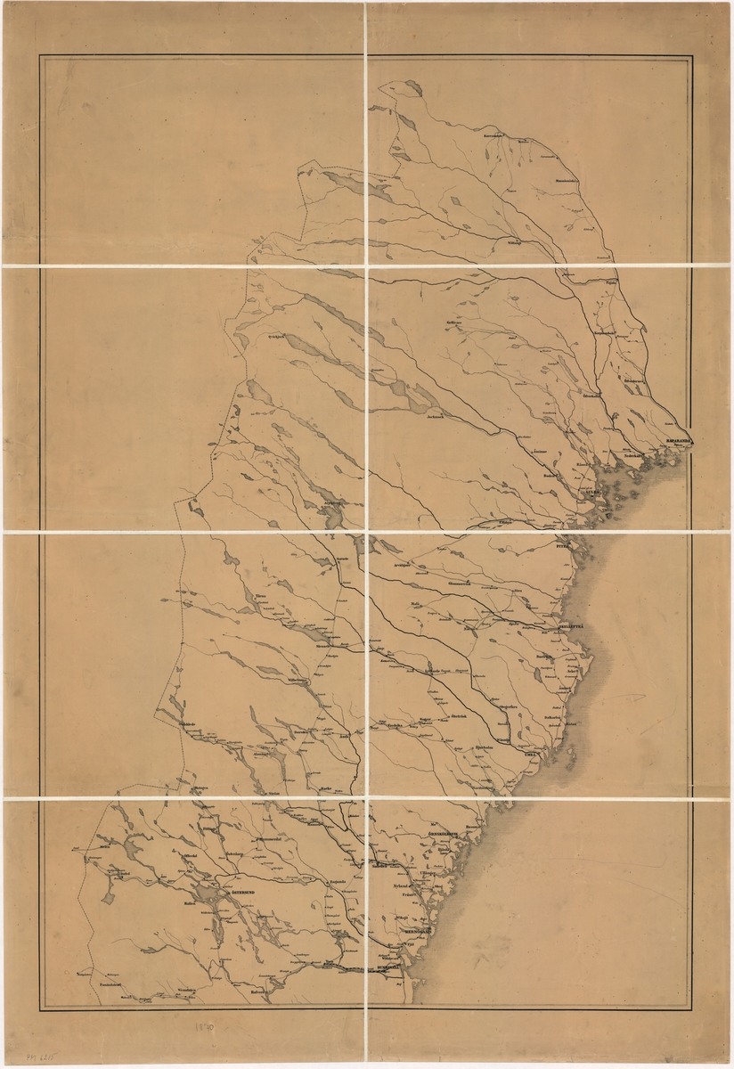 Postkarta över Sverige, norra delen, utgiven 1870.

Kartan av papper, uppfodrad på väv.

Vikkarta