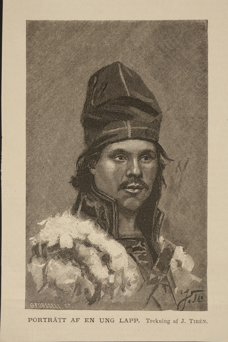 Grafiskt tryck. Porträtt av en ung man. Illustration av Johan Tirén (1853-1911). L.A. 1044