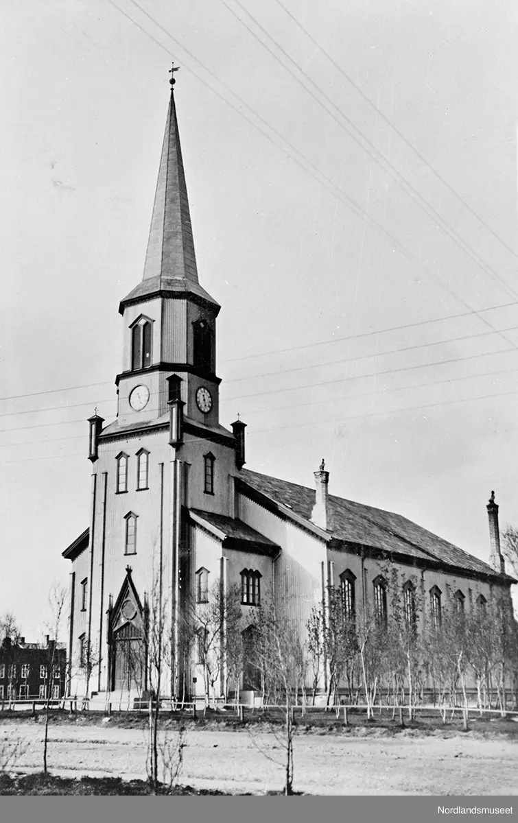 Postkort. Bodø gamle kirke fotografert fra sørvest (Professor Schyttes ...