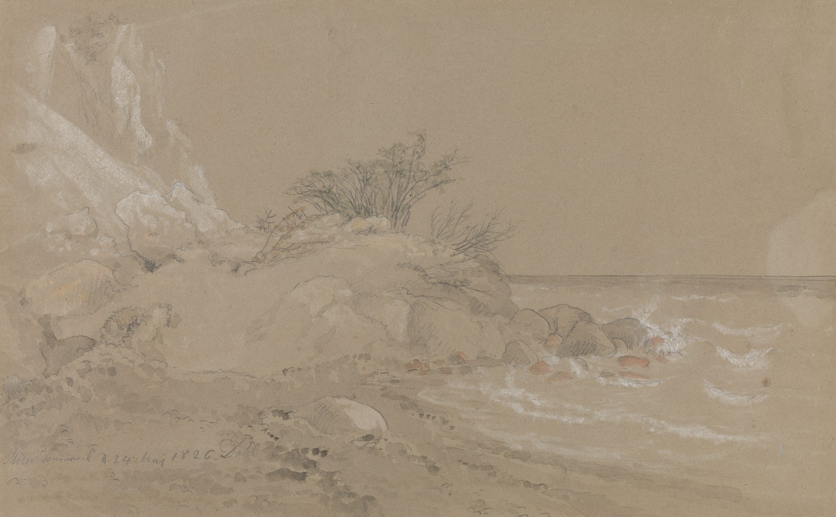 Strand ved Møns klint [Tegning]