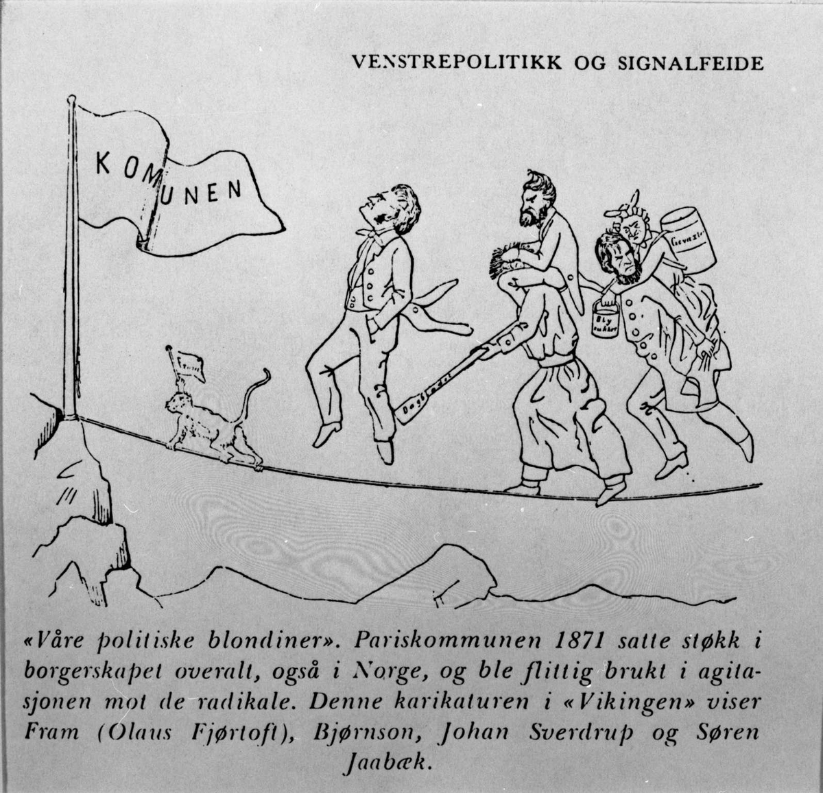 Karikatur, Bjørnson, Sverdrup, Fram, Jaabæk, Pariskommunen,
