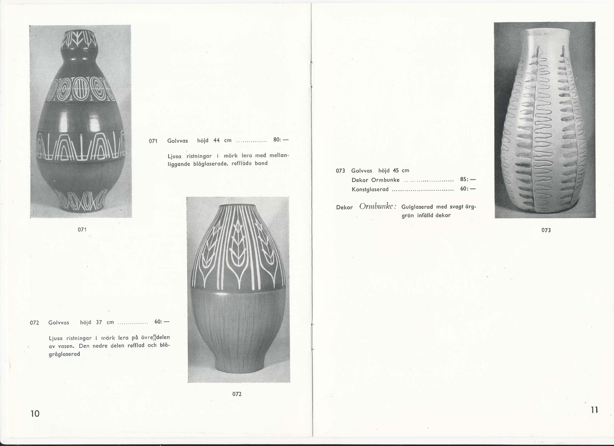 Prislista från Bo Fajans 1953 över konstkeramik av Berit Ternell.