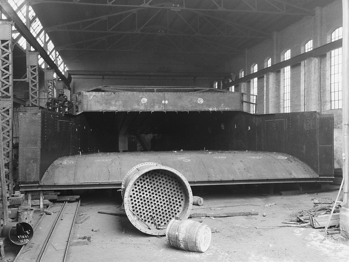 Under bygging av Solbergfoss kraftverk (Solbergfossanlegget). Fotografert 1923.
