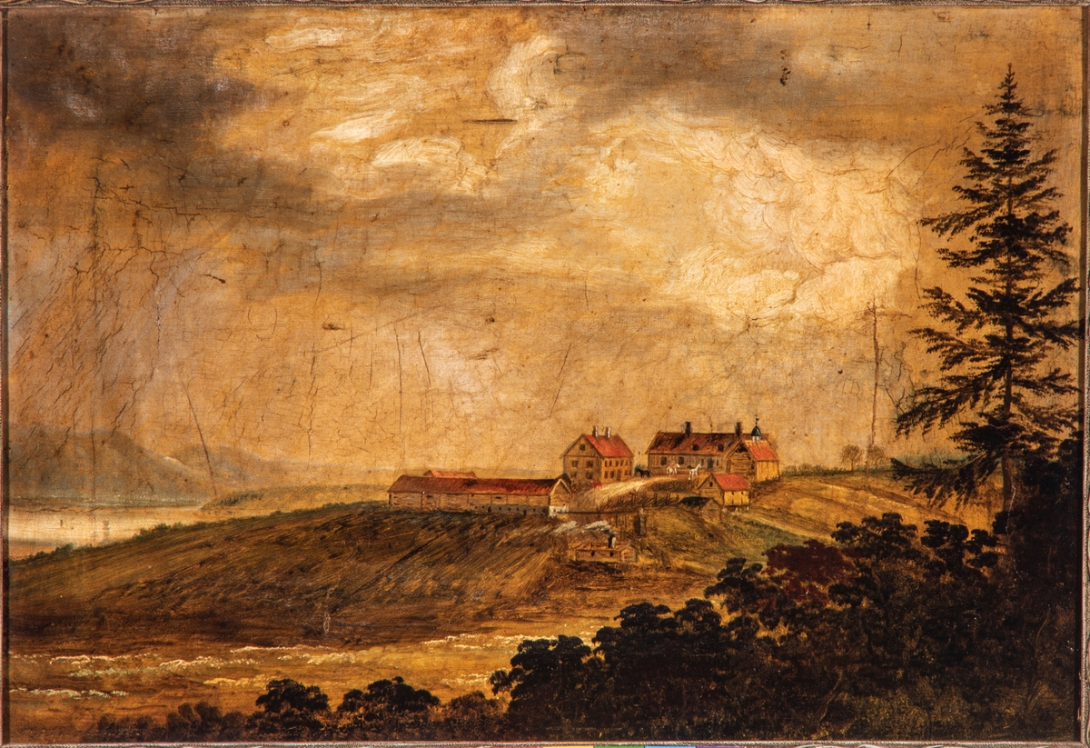 Maleri av Eik gård på Helgøya,  Usignert av Peder Balke, 