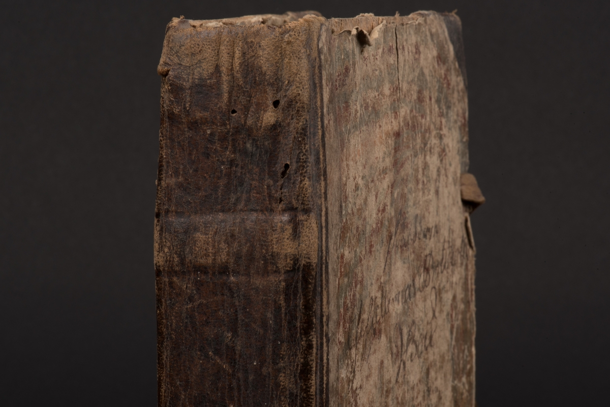 Läderklädd bok med pärmar i trä och fyra lädersnören för att hålla boken stängd. Boken innehåller handskrivna protokoll från skäddaregesällerna i Norrköping mellan 1722-1754.

På första pärmen står:

Skräddare 
Gessellernas Protokolls
Bok