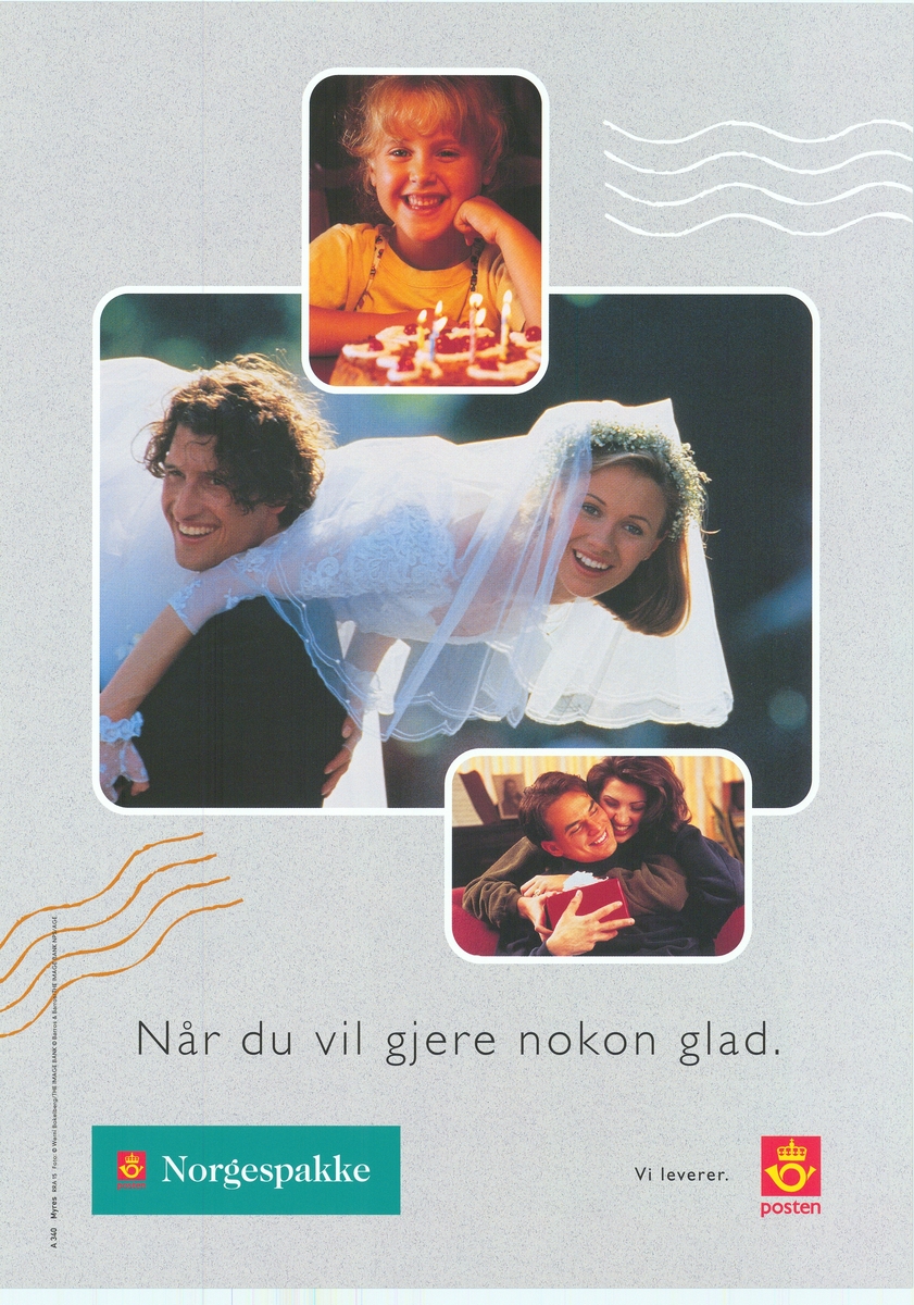 Tosidig reklameplakat med tekst og bildemotiv. Plakaten har tekst på nynorsk og bokmål.
