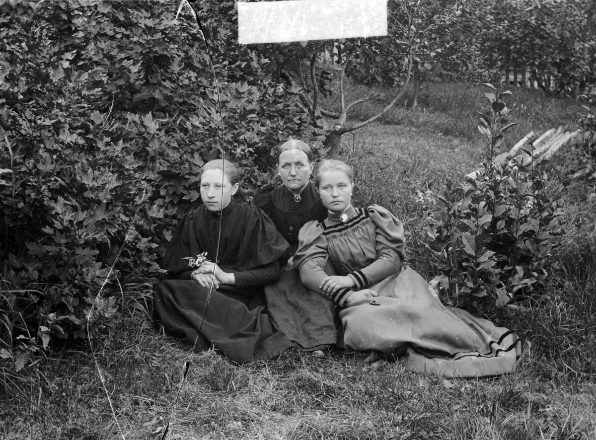 Mor med to barn, foto i hage