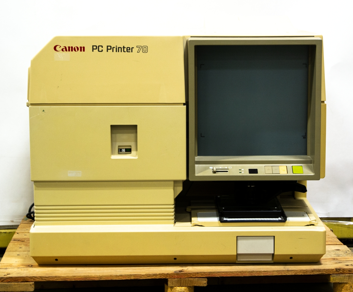 Canon PC Printer 70. Digital mikrofilms scanner/läsare och skrivare. Beigefärgad. Medföljer tillbehör.