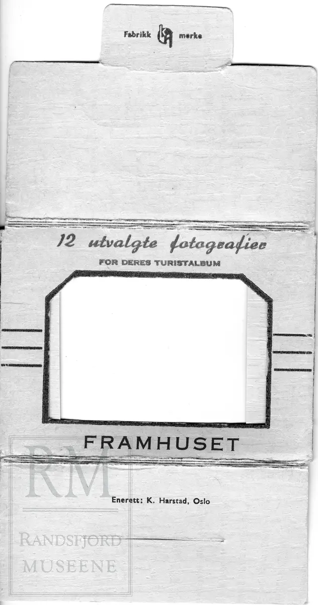 Souvenirhefte inneholdene 12 fotografier fra Framhuset på Bygdøy.