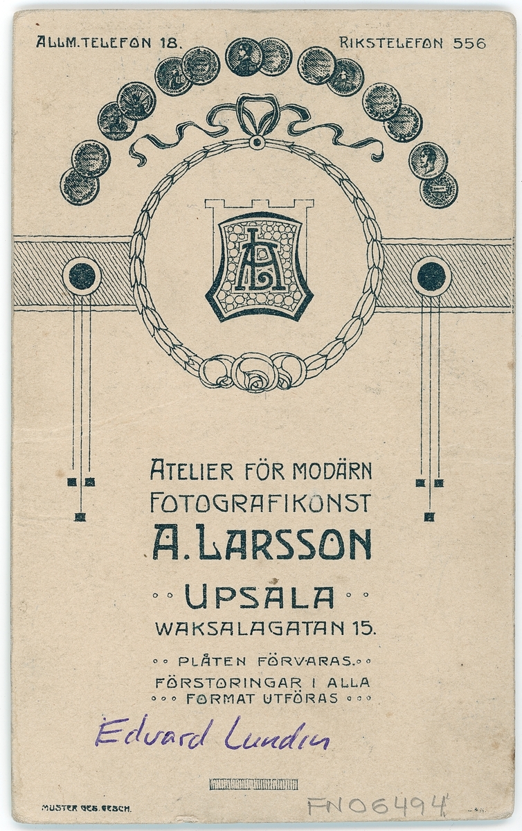 Kabinettsfotografi - Edvard Lundin, Uppsala 1914