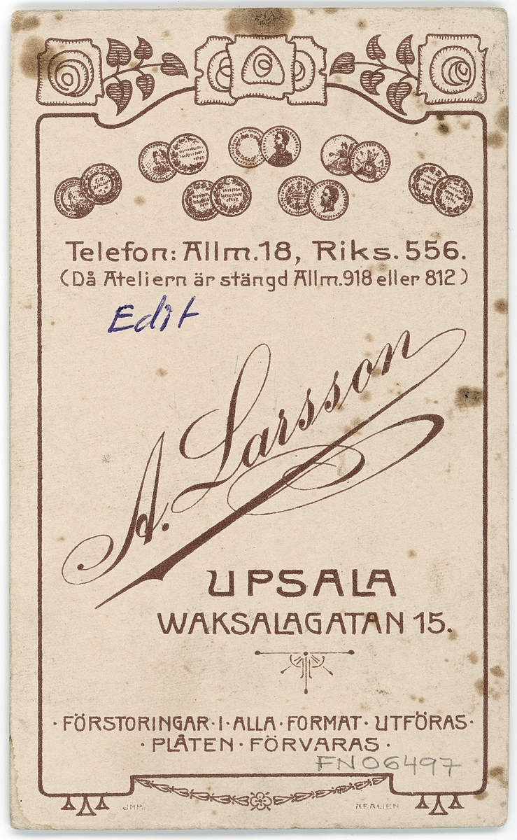 Kabinettsfotografi - Edit, Uppsala 1912