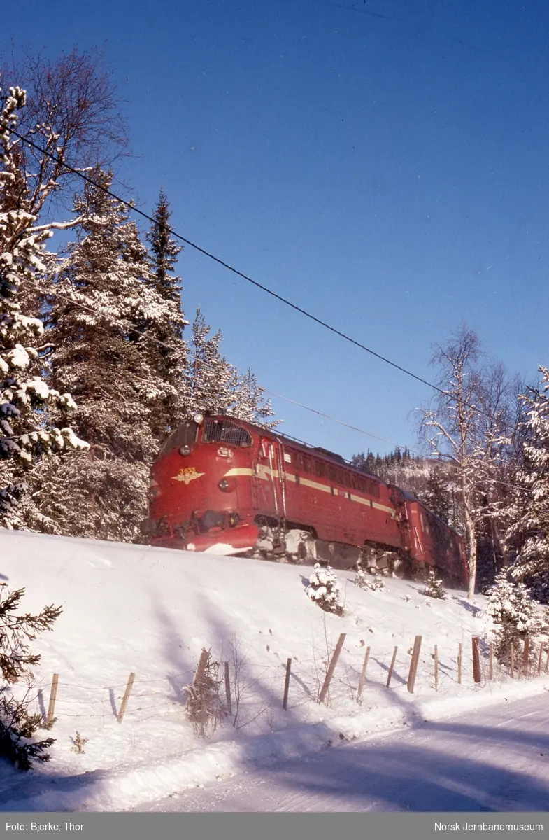 Diesellokomotiv Di 3 633 med tog 281 Oslo-Fagernes ved Tonsåsen