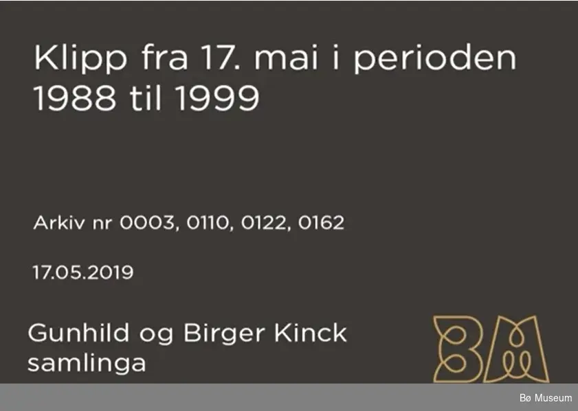 Klipp fra 17. mai feiring i Bø fra 1988 til 1999