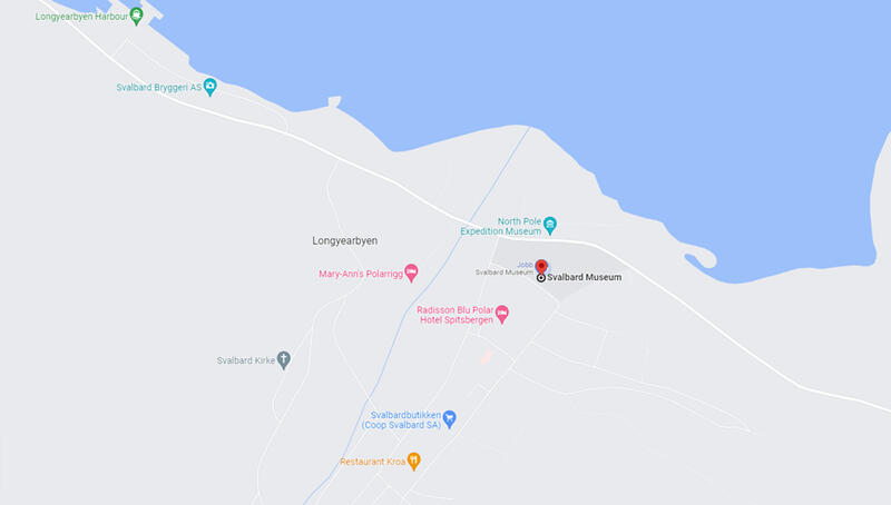 Bildet er et kart fra Google maps. Hensikten er å vise hvor Svalbard museum ligger i Longyearbyen.
