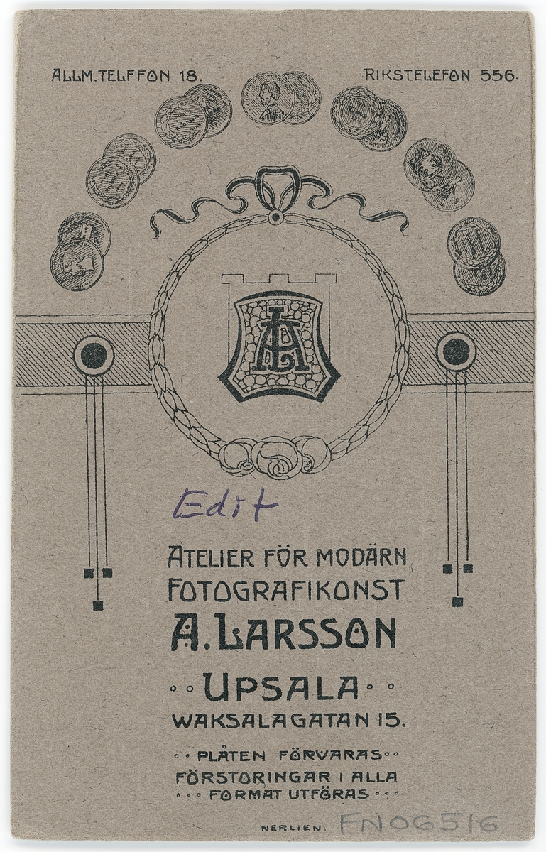 Kabinettsfotografi - Edit, Uppsala 1915