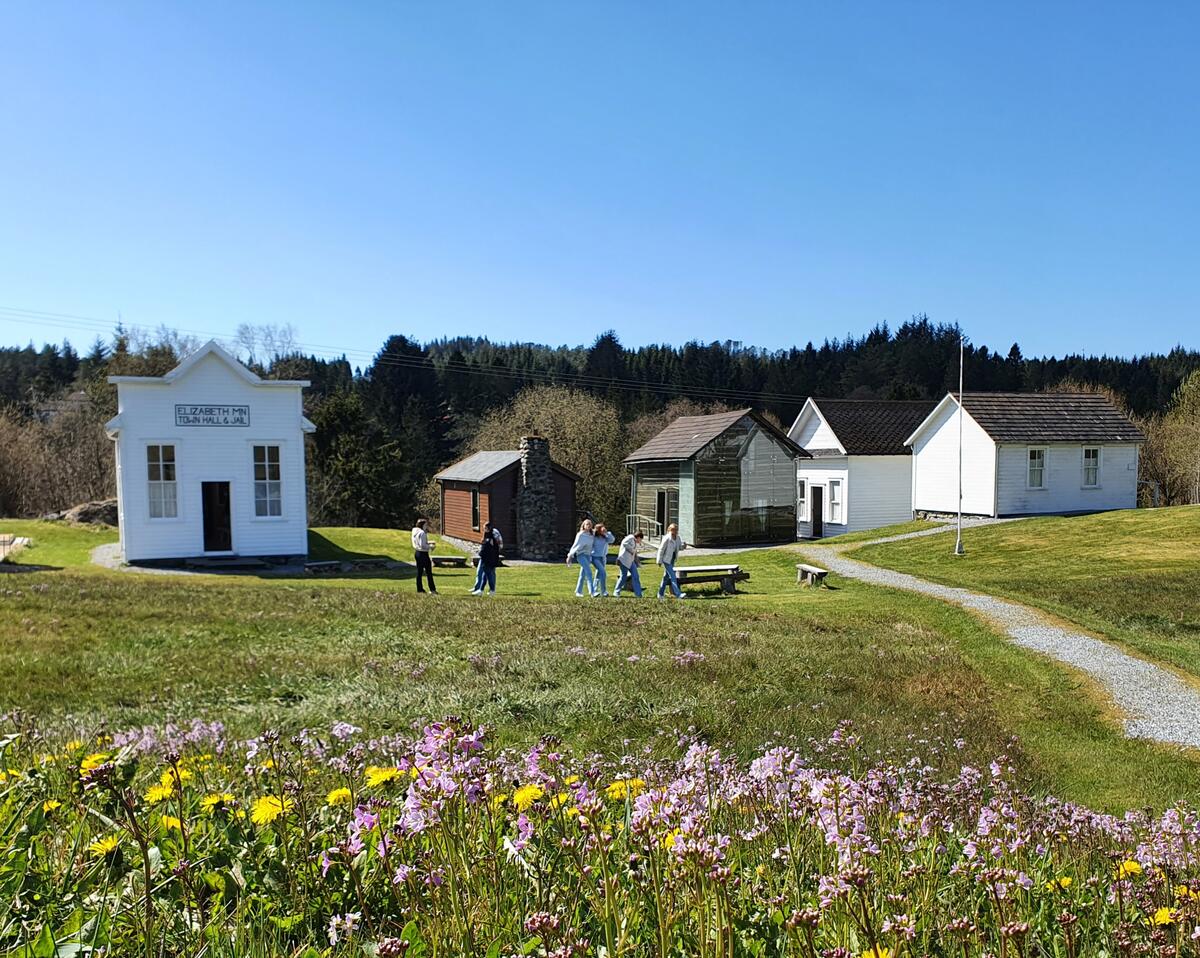 Tidlige sommerblomster og Prærielandsbyen friluftsmuseum