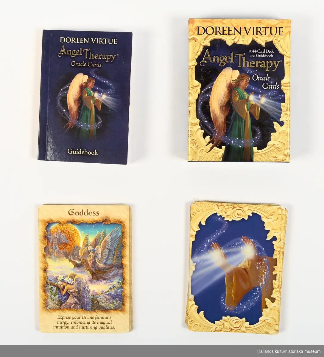 Tarotkortlek "Angel Therapy(r) Oracle Cards" med tillhörande kartong och instruktionsbok. Kortleken består av 44 stycken illustrerade kort. Korten är tillverkade av papper förstärkt med syntetisk film.