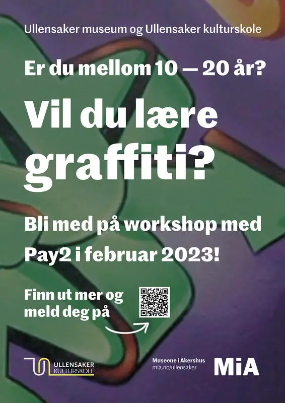 Plakat for grafittiworkshop ved Ullensaker museum