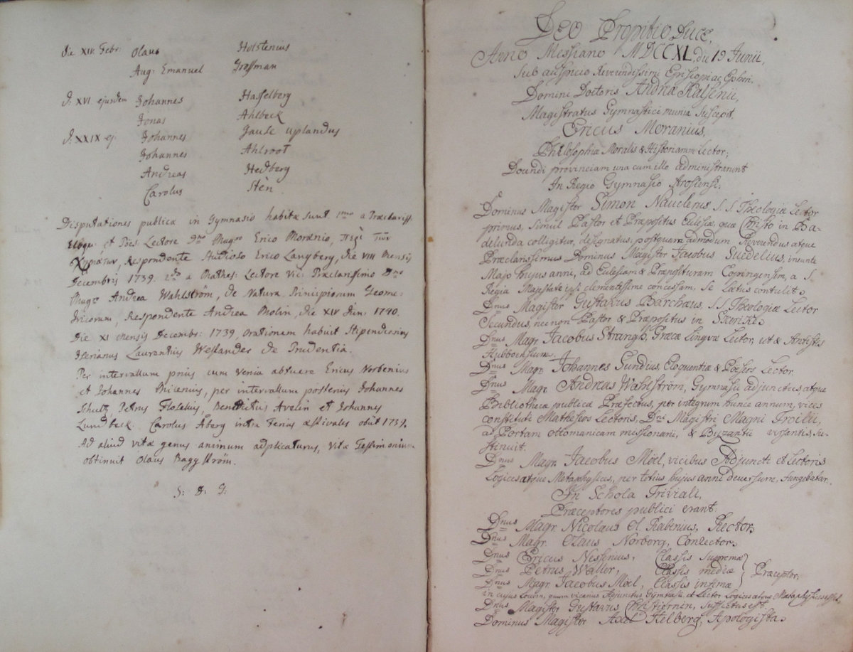 Rudbeckianska skolan i Västerås elevlängd 1730-1739.