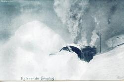 Dampdrevet roterende snøplog i arbeid ved Finse på Bergensba