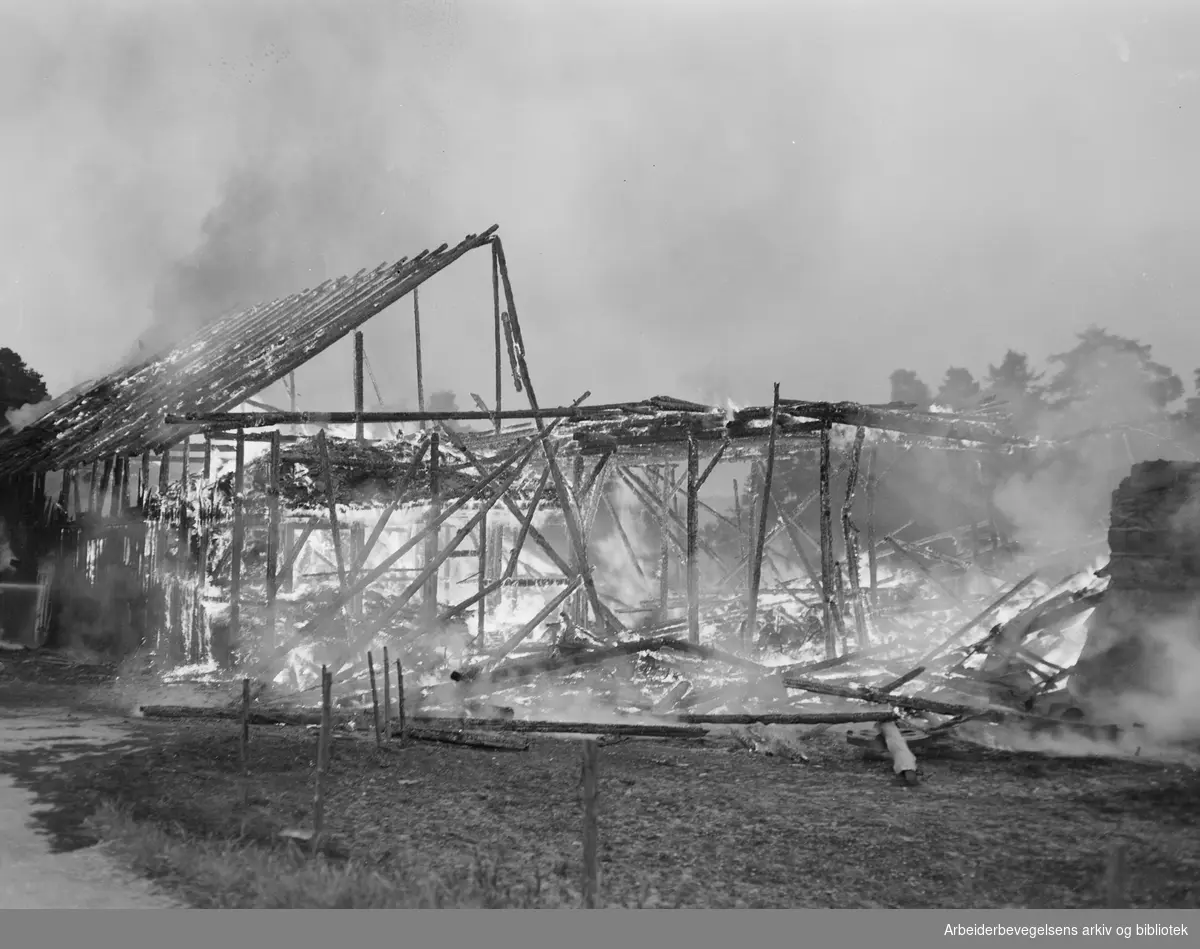 Låvebrann på Ryen gård. 22 juni 1951