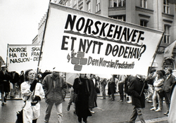 1. mai 1989 i Oslo sentrum. Fanetekst: Norskehavet - et nytt