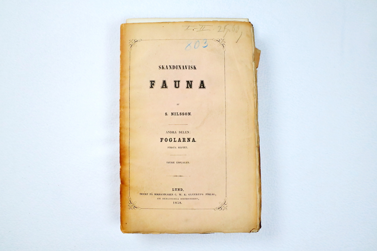 1.  Amfibierna, (1842)
2. Däggdjuren, (1847)
3. Fiskarna, (1855)
4. Foglarna. Första Häftet, (1858)
5. Foglarna. Andre Bandet, (1858)