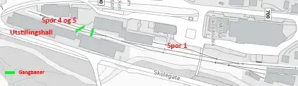 Skisse over stasjonsområde med utstilt materiell
