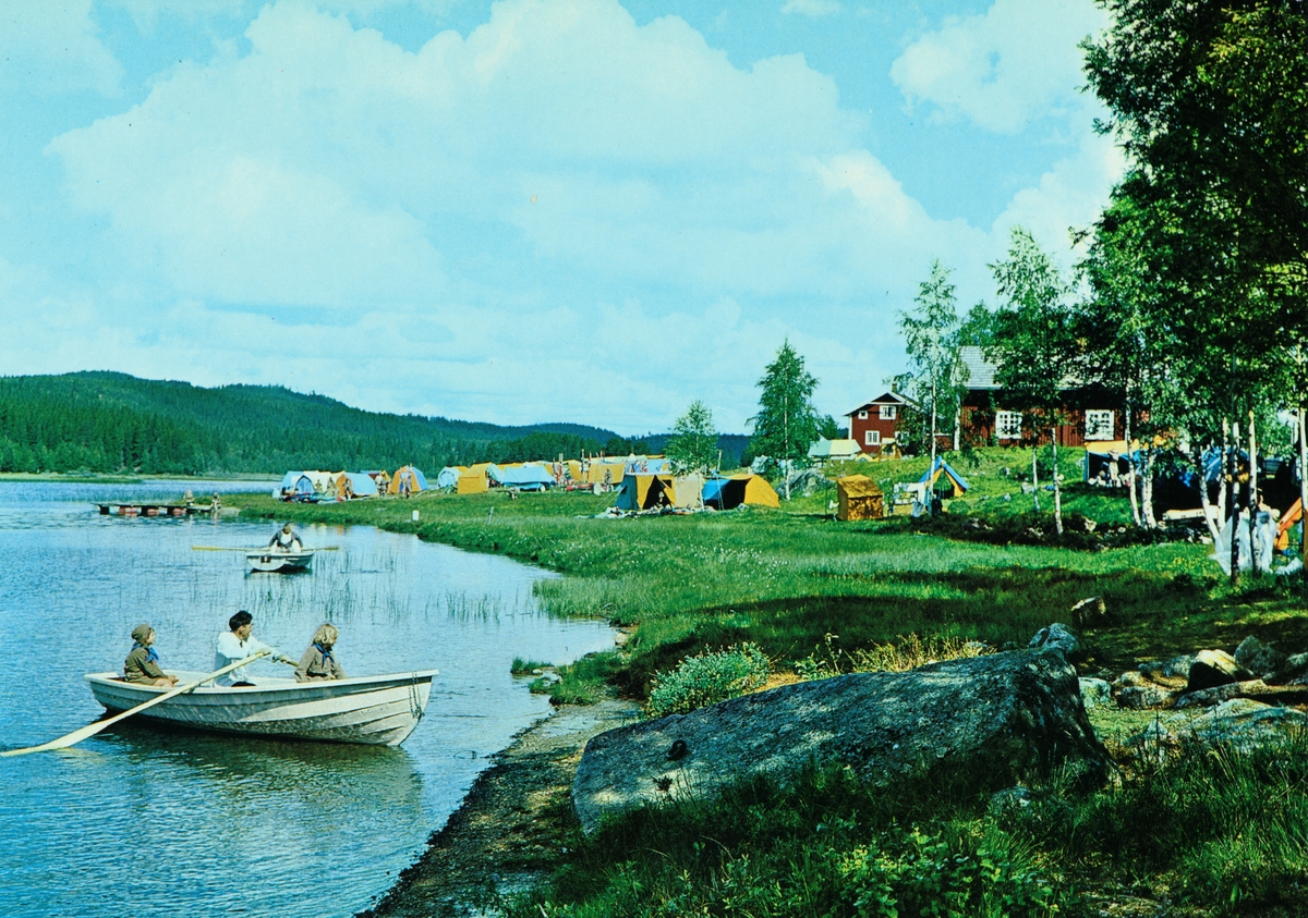 Postkort, Stange, Vallset, Rasensjøen Turistservice, Campingplass, robåt, telt og campinggjester,