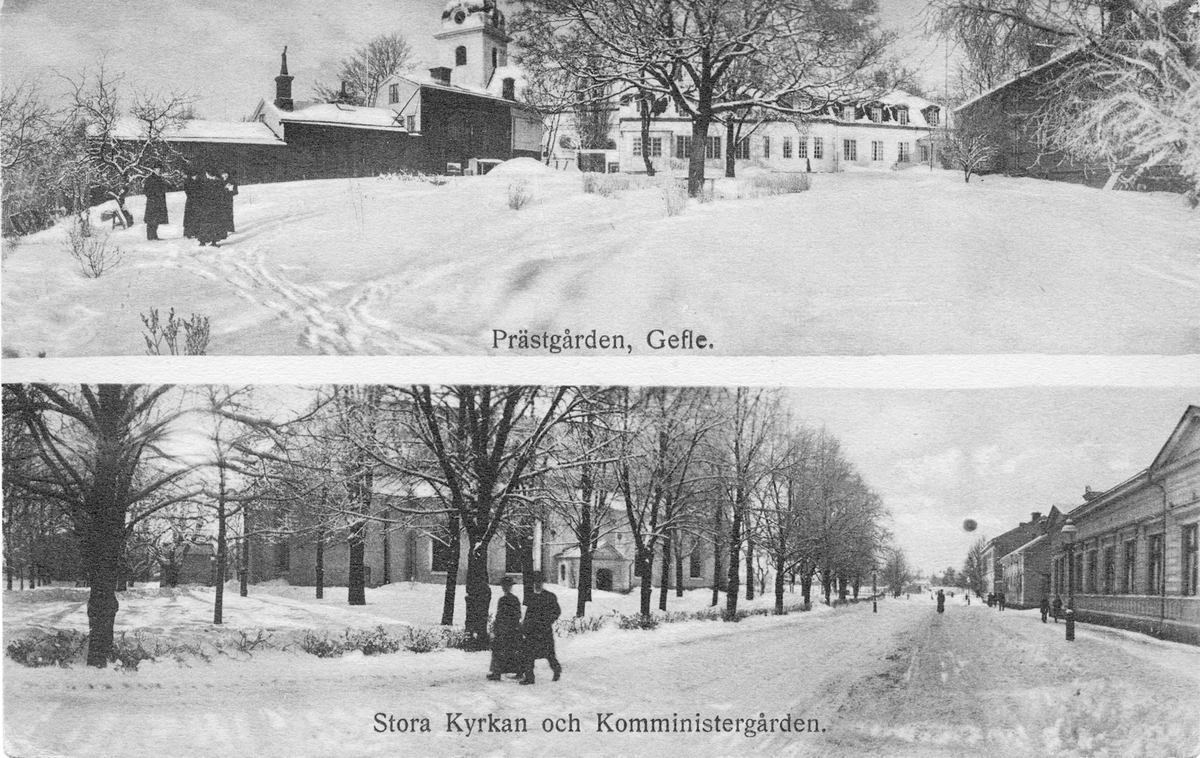 Övre bilden: Prästgården, Gefle. Undre bilden: Stora Kyrkan och Komministergården.