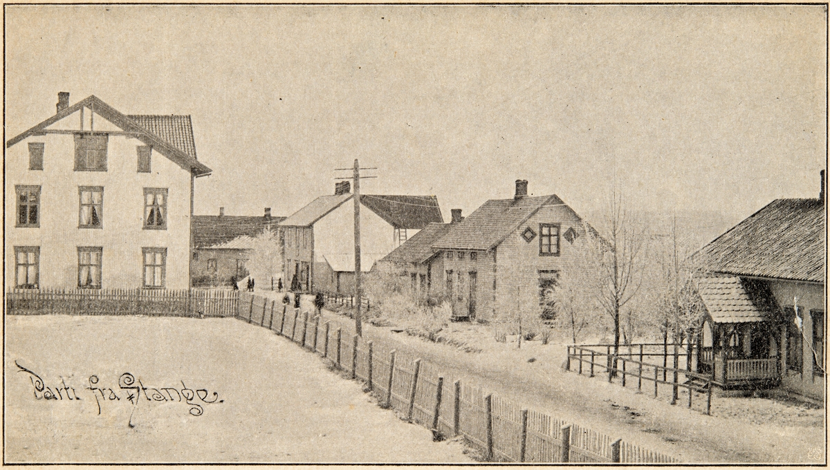 Postkort, Stange sentrum, Stangebyen, Storgata før brannen i 1911, raster