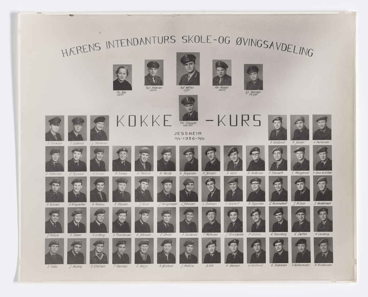 Militære årsfoto. Hærens Intendanturs Skole- og Øvingsavdeling. Kokkekurs, Jessheim 1956