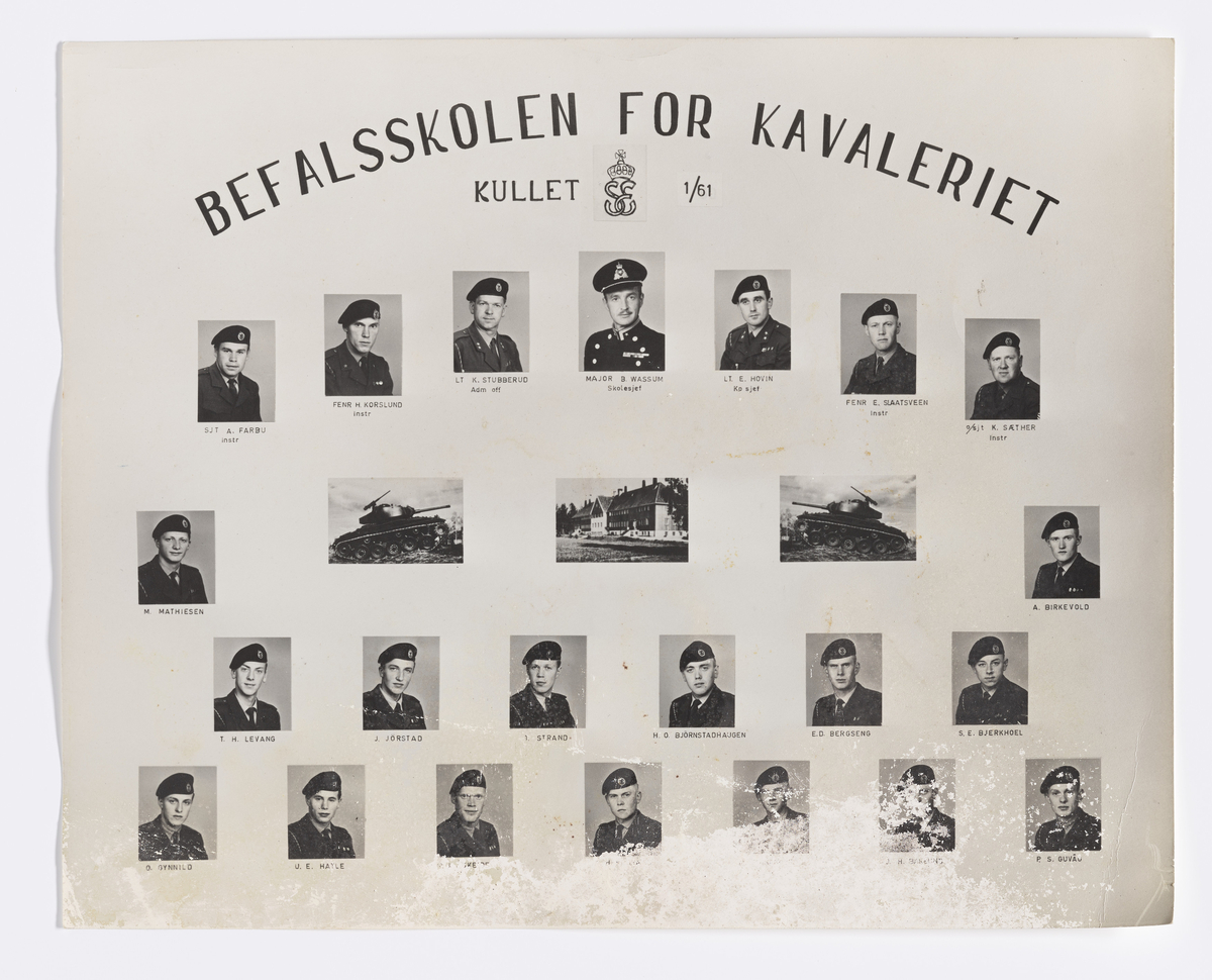 Militære årsfoto. Befalsskolen for Kavaleriet. Kullet I/61