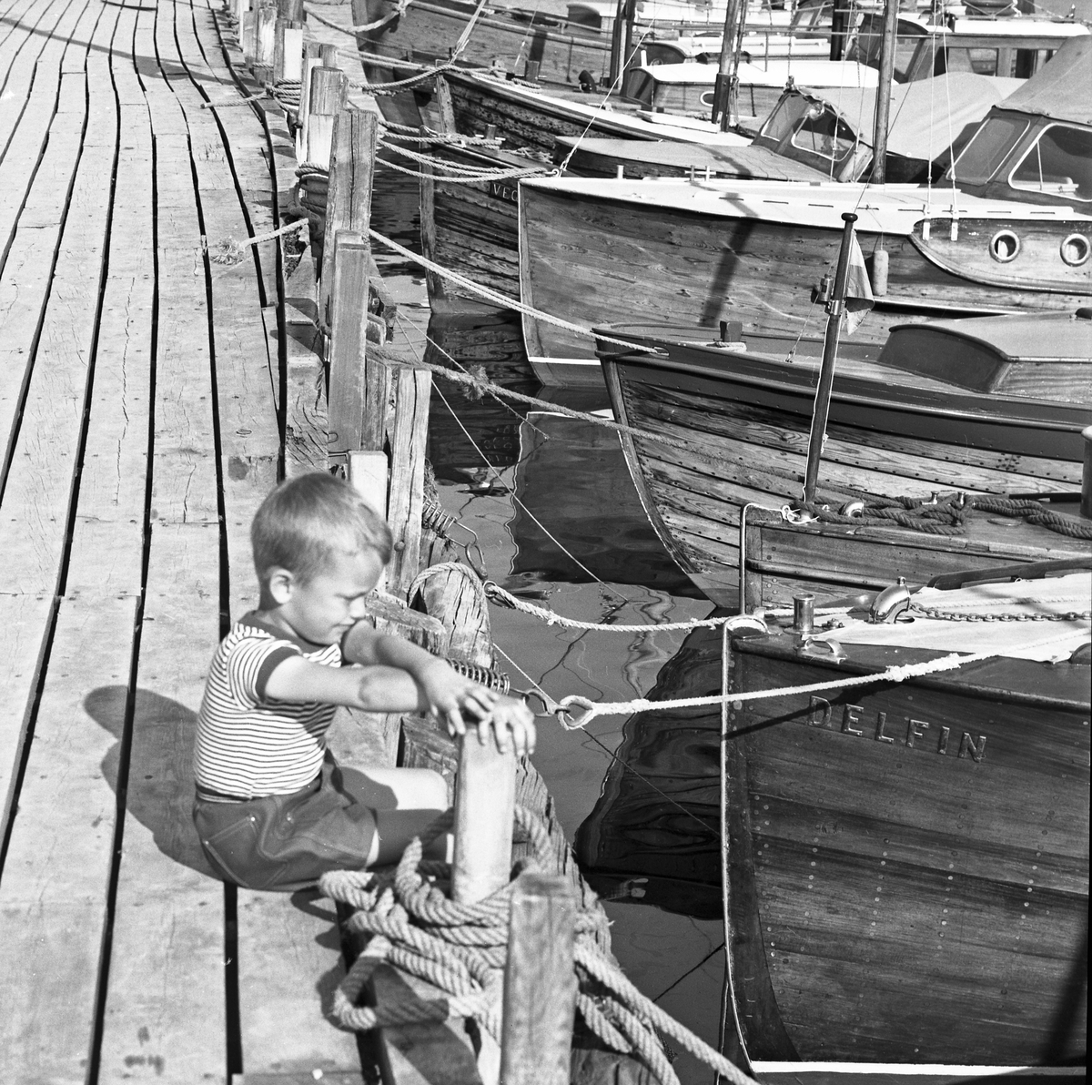 En pojke på kajen i Öregrunds hamn